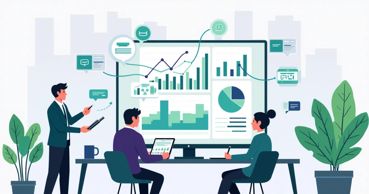 Painel analítico conectando ícones de WhatsApp a gráficos de BI em 2026 