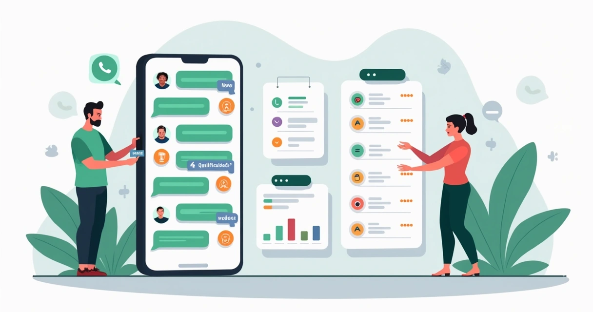 Painel com etiquetas coloridas organizando leads do WhatsApp 