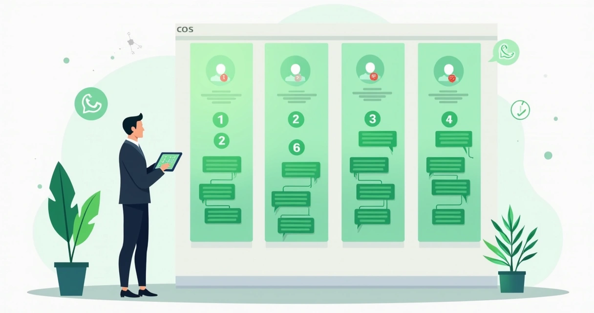 Gestor corporativo controlando múltiplos números de WhatsApp em painel organizado 