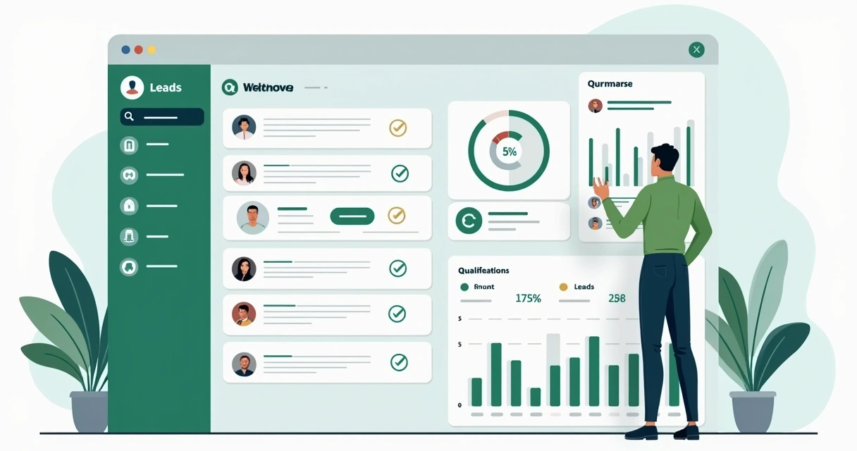 Painel de CRM com leads do WhatsApp organizados por etapa